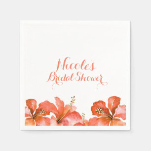 Orange Hibiscus Tropical Flowers White Party Chic Napkin