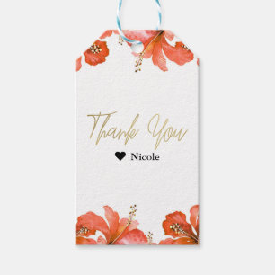 Orange Hibiscus Tropical Flowers White Party Favou Gift Tags