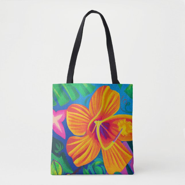 Orange hibiscus Tropical tote bag (Front)