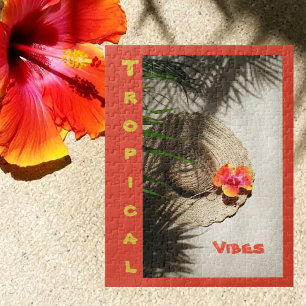 Orange Hibiscus Tropical Vibes Jigsaw Puzzle