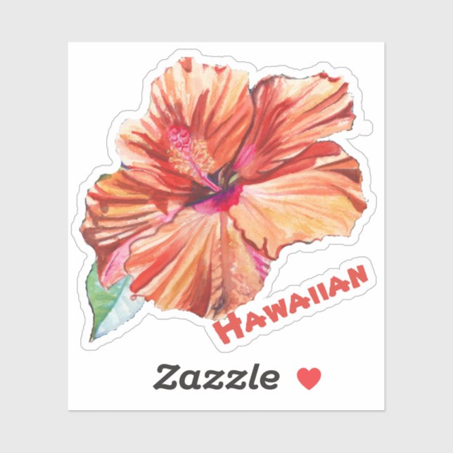 Orange Hibiscus Watercolor Hawaiian Sticker (Sheet)