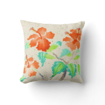 Orange Hibiscus Watercolor Painting Beige Washi