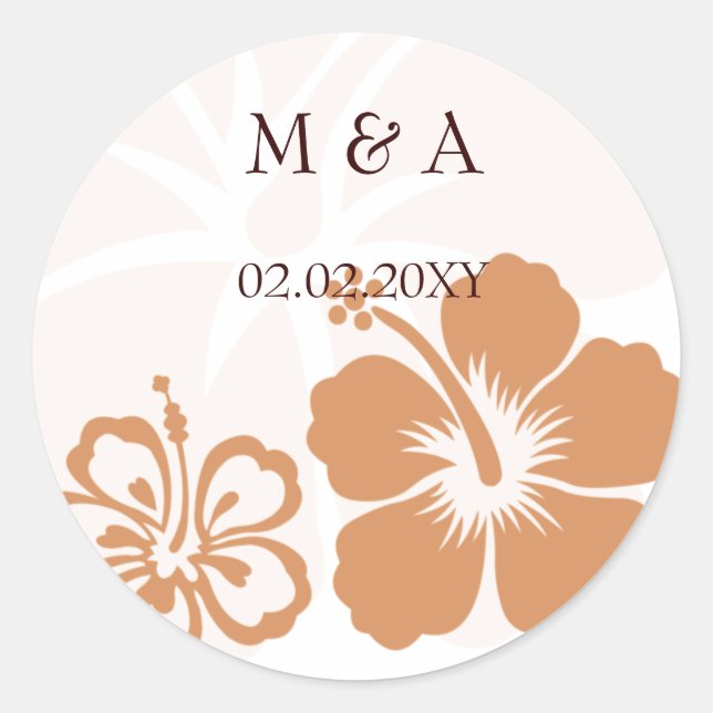 orange hibiscus wedding stickers (Front)
