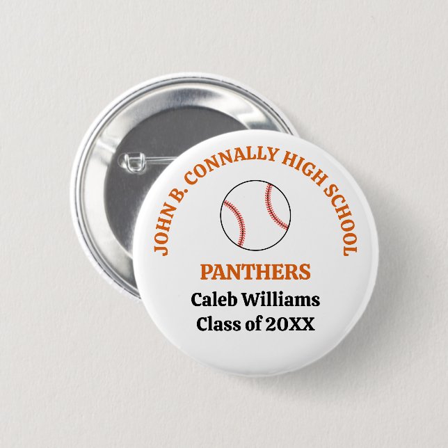 Orange High School Baseball Player Personalised 6 Cm Round Badge (Front & Back)