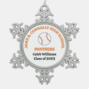 Orange High School Baseball Team Personalised Snowflake Pewter Christmas Ornament