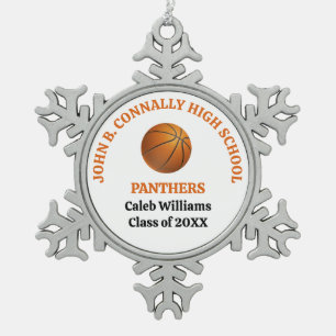 Orange High School Basketball Player Personalised Snowflake Pewter Christmas Ornament