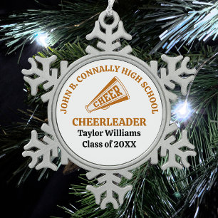Orange High School Cheerleader Personalised Snowflake Pewter Christmas Ornament