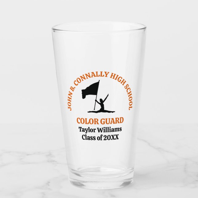 Orange High School Colour Guard Personalised Glass (Front)