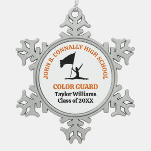 Orange High School Colour Guard Personalised Snowflake Pewter Christmas Ornament