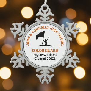 Orange High School Colour Guard Personalised Snowflake Pewter Christmas Ornament