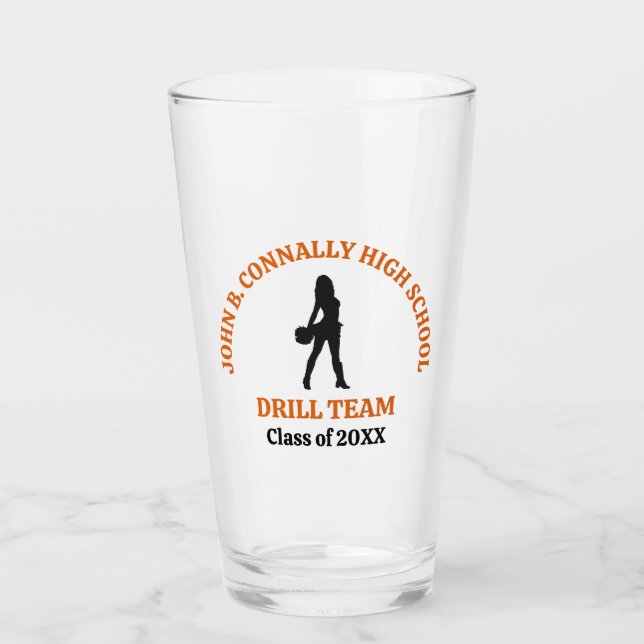 Orange High School Drill Team Dancer Personalised Glass (Front)