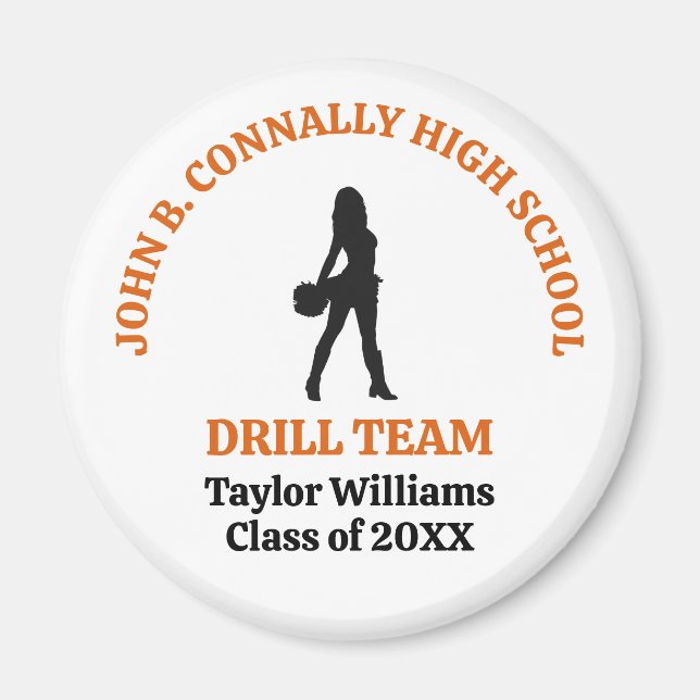 Orange High School Drill Team Dancer Personalised Magnet (Front)