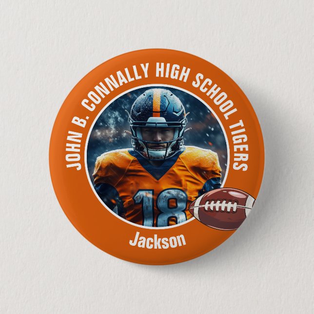 Orange High School Football Player Photo 6 Cm Round Badge (Front)