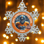 Orange High School Football Player Photo Custom Snowflake Pewter Christmas Ornament<br><div class="desc">This cool customised high school football player photo Christmas ornament in orange features white typography of your team and player name. Personalise with your athlete name next to the ball.</div>