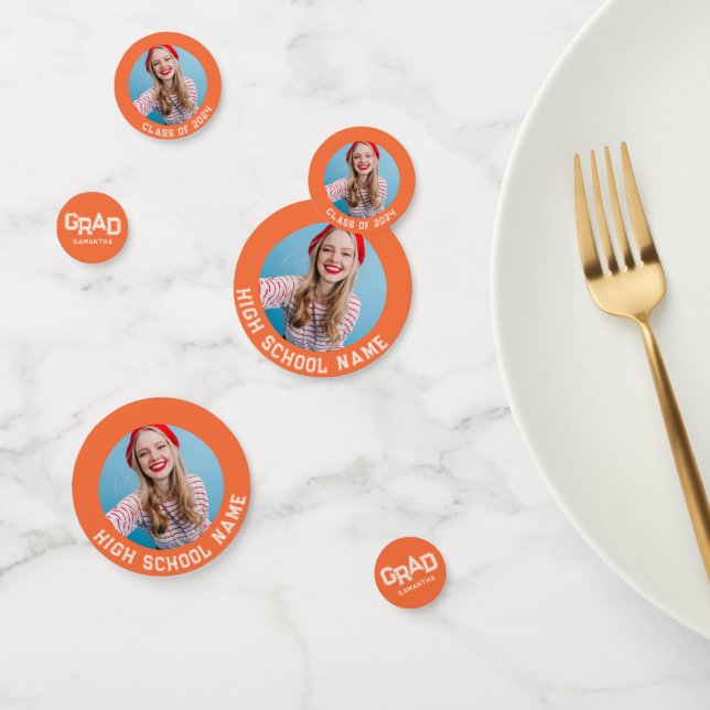 Orange High School Grad Custom Photo Graduation Confetti (Group)