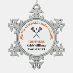 Orange High School Lacrosse Team Personalised Snowflake Pewter Christmas Ornament