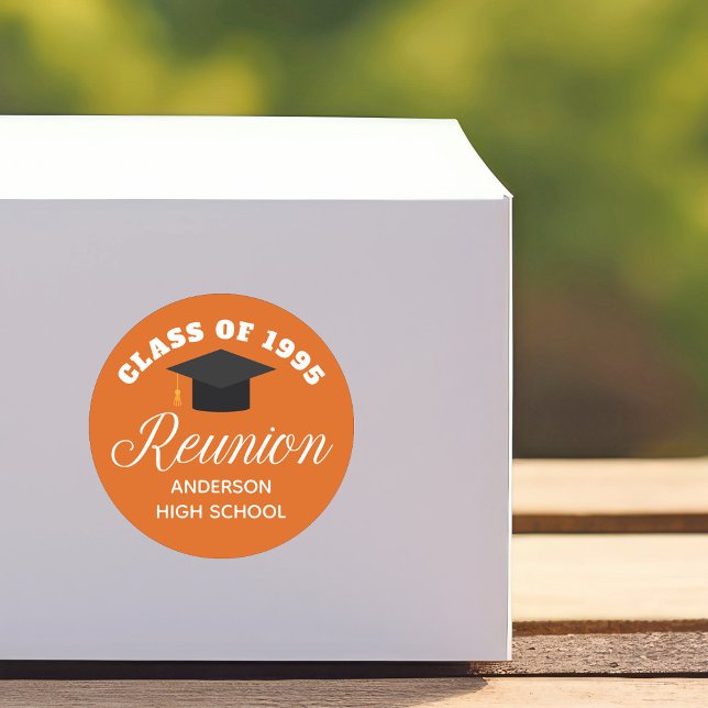 Orange High School Reunion Personalised Party Classic Round Sticker (Creator Uploaded)