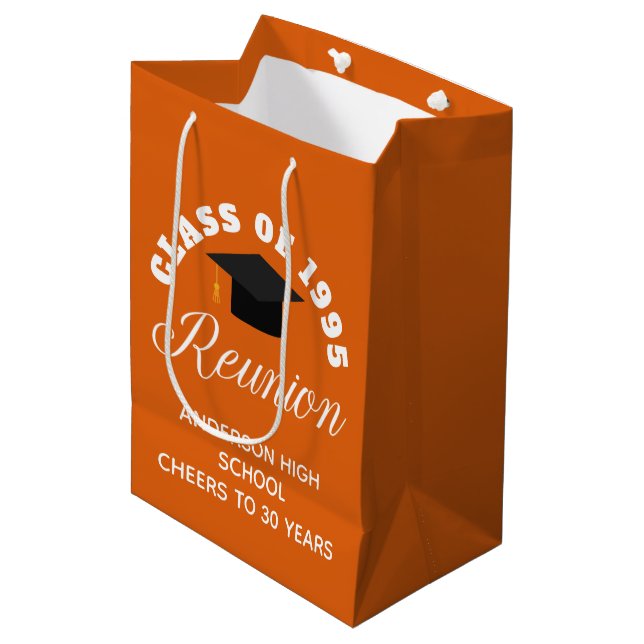 Orange High School Reunion Personalised Party Medium Gift Bag (Front Angled)