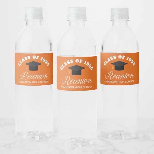 Orange High School Reunion Personalised Party Water Bottle Label (Bottles)