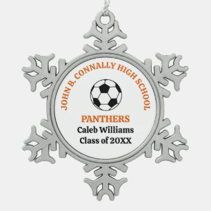 Orange High School Soccer Team Personalised Snowflake Pewter Christmas Ornament