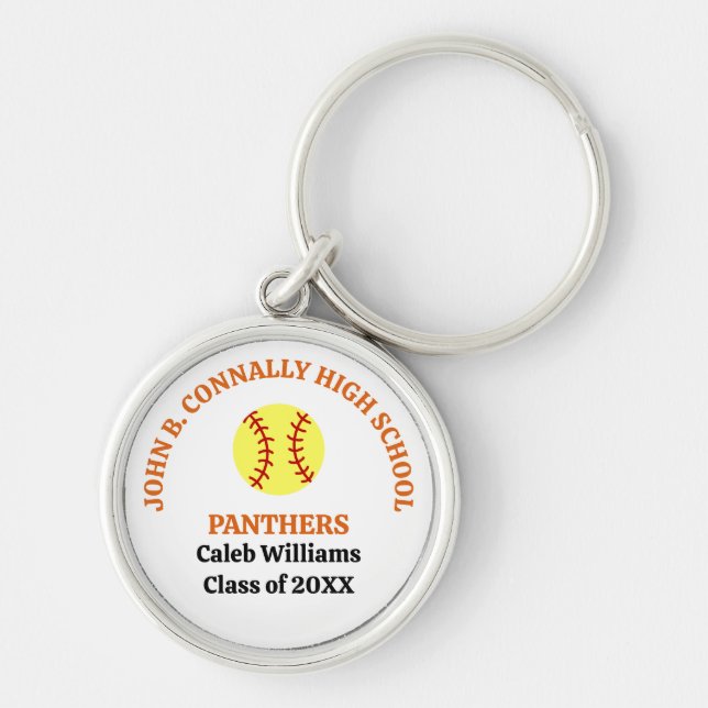 Orange High School Softball Player Personalised Key Ring (Front)