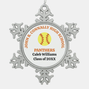 Orange High School Softball Player Personalised Snowflake Pewter Christmas Ornament