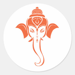 Orange Hindu Festive Ganesh Indian God Classic Round Sticker