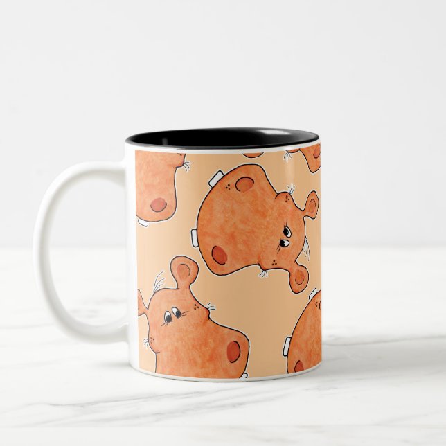 Orange Hippo Head collage Two-Tone Coffee Mug (Left)