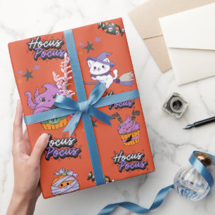 orange Hocus Pocus cute Witch Cat Halloween Wrapping Paper