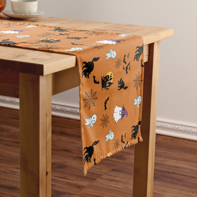 Orange Home Decor Ghosts Halloween Medium Table Runner (In Situ)