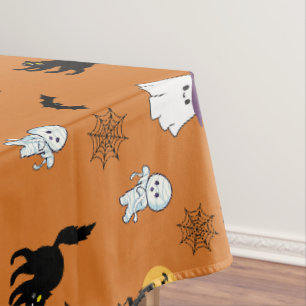 Orange Home Decor Ghosts Halloween Tablecloth