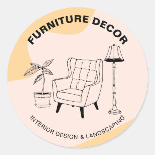 Orange Home Interior Sofa Lamp Plant Decor Classic Round Sticker
