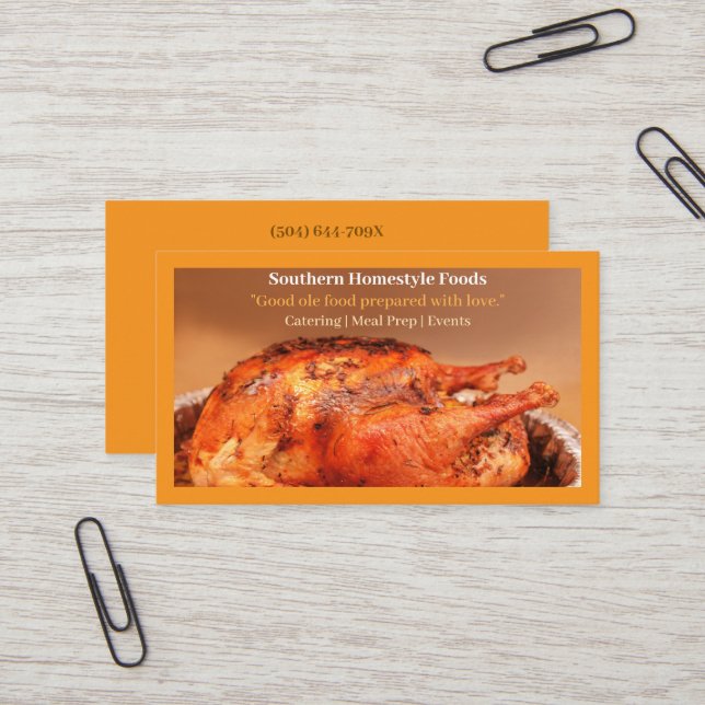 Orange Homestyle Turkey Home Cooked Foods Business Card (Front/Back In Situ)