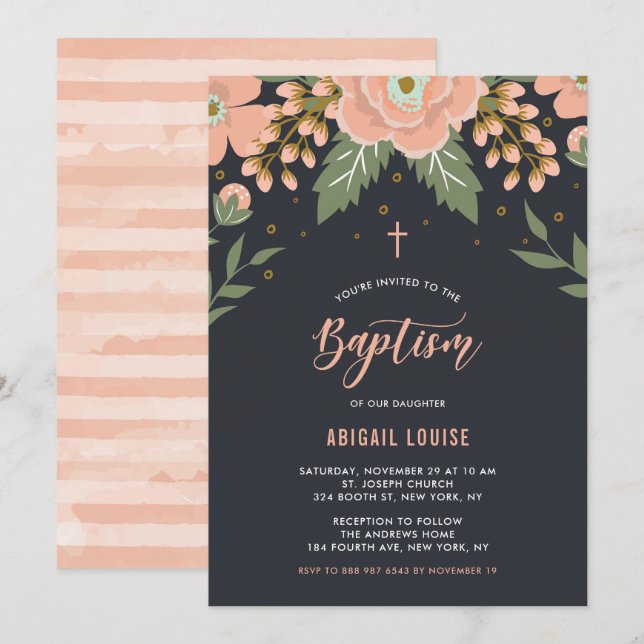 Orange Honey Blooms Floral Baptism Invitation (Front/Back)