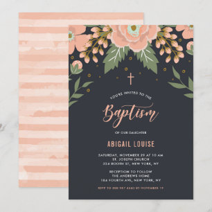 Orange Honey Blooms Floral Baptism Invitation