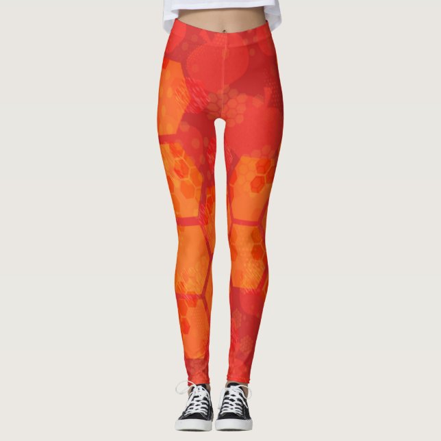 Orange Honeycomb Design Leggings (Front)