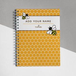 Orange Honeycomb Pattern Bees Name Monogram Notebook
