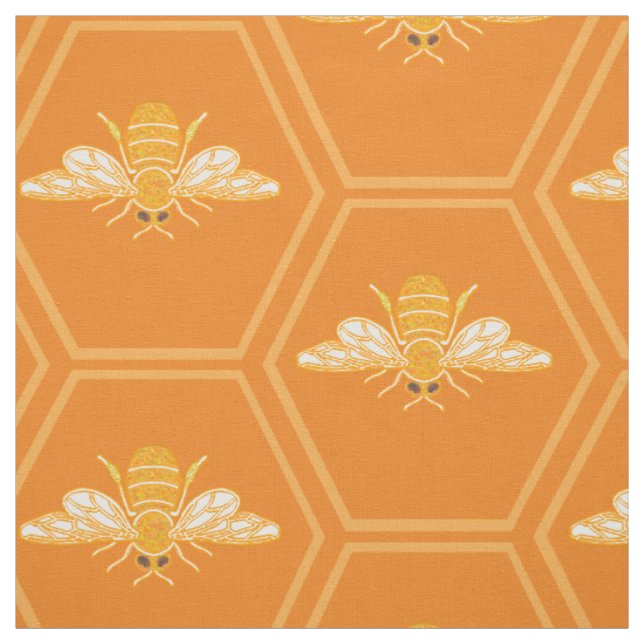 Orange honeycomb with honey bees fabric (Swatch)