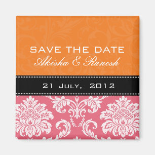 Orange Honeysuckle Damask Save the Date Magnet