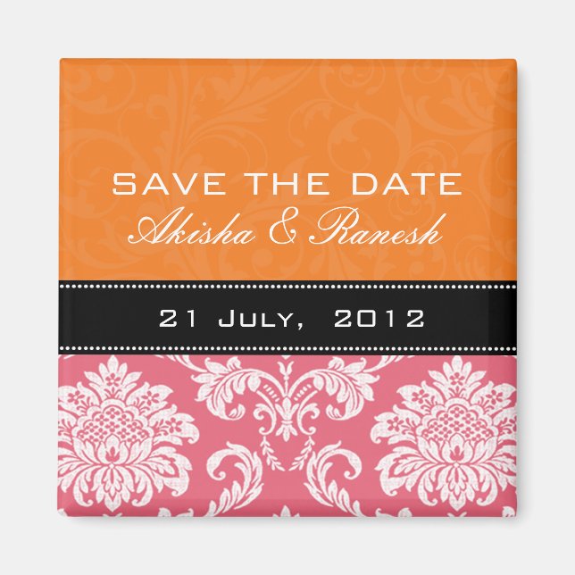 Orange Honeysuckle Damask Save the Date Magnet (Front)