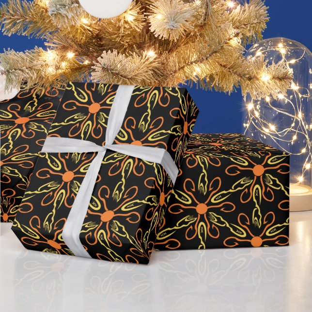 Orange Hook Yellow Hook Yellow Fish Flower Pattern Wrapping Paper (Holidays)