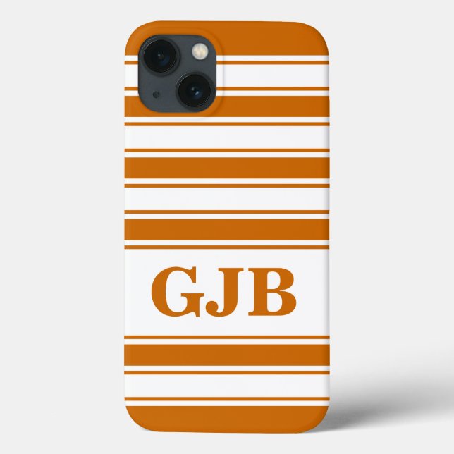 Orange Horizontal Stripe with Monogram Case-Mate iPhone Case (Back)