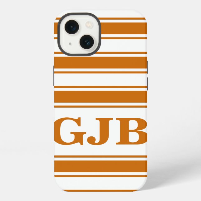 Orange Horizontal Stripe with Monogram iPhone Case (Back)
