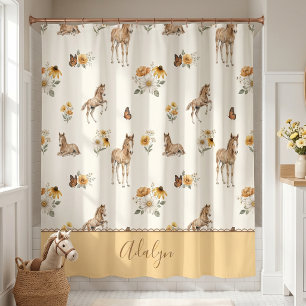 Orange Horse Wildflower Monogram Pattern Shower Curtain
