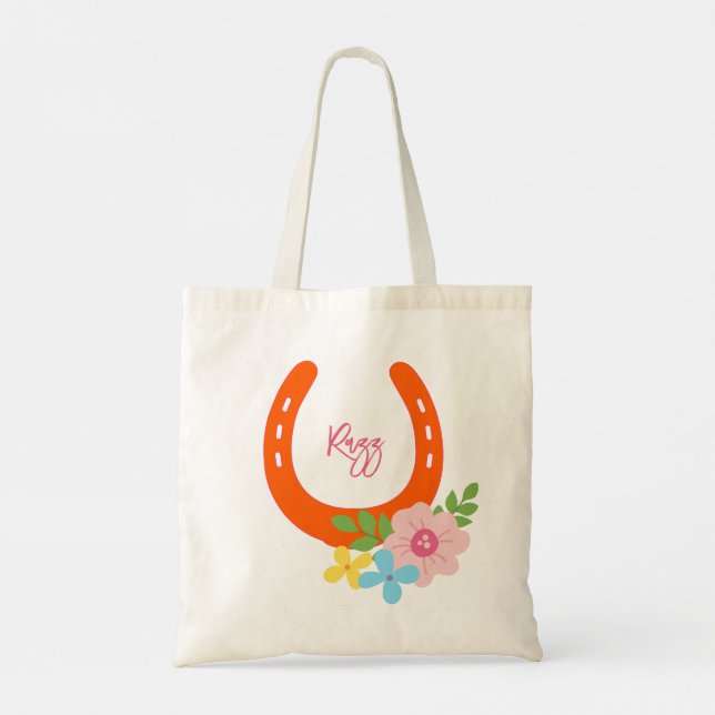 Orange Horseshoe HORSE NAME Flowers Barn Sweet Tote Bag (Back)