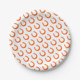 Orange Horseshoe Pattern Horse Pony Equestrian Fun Paper Plate