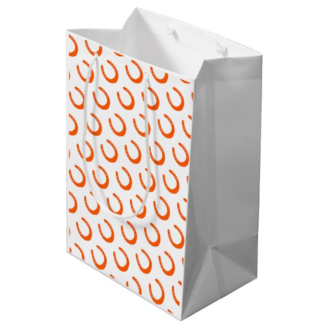 Orange Horseshoe Pattern Modern Horses Timeless Medium Gift Bag (Back Angled)