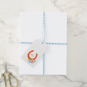 Orange Horseshoe Pink NAME Flowers Horse Barn Gift Tags