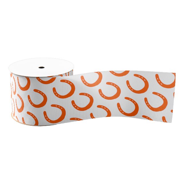 Orange Horseshoe Silhouette Modern Equestrian Fun Grosgrain Ribbon (Spool)