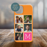 Orange - Hot Pink - 5 Photo Collage - Monogram Case-Mate iPhone 14 Case<br><div class="desc">An orange and pink design with an area for your favourite photos. Use five square photos to create a unique and personal gift. If you need to adjust the pictures,  click on the customise tool to make changes.</div>